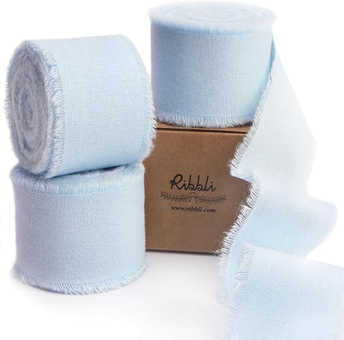 Ribbli 3 Rolls Light Blue Ribbon 1.5 Inch x 18Yards Handmade Cotton Frayed by Ribbli
