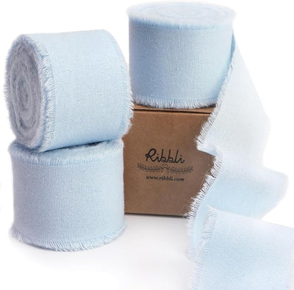 Ribbli 3 Rolls Light Blue Ribbon 1.5 Inch x 18Yards Handmade Cotton Frayed by Ribbli