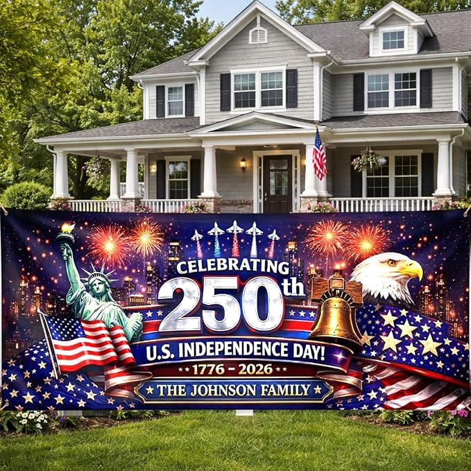 Personalized 250 Years of Freedom USA Banner 1776-2026, Patriotic American by LOVELYPOD