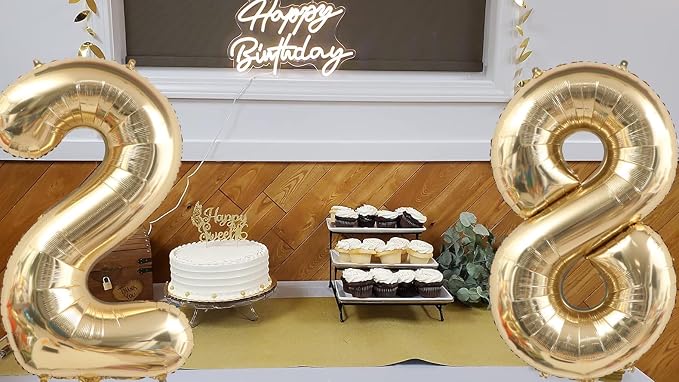 Light Gold Number 28 Balloon 40in White Gold 28 Foil Mylar Digital Balloon | - Image 2