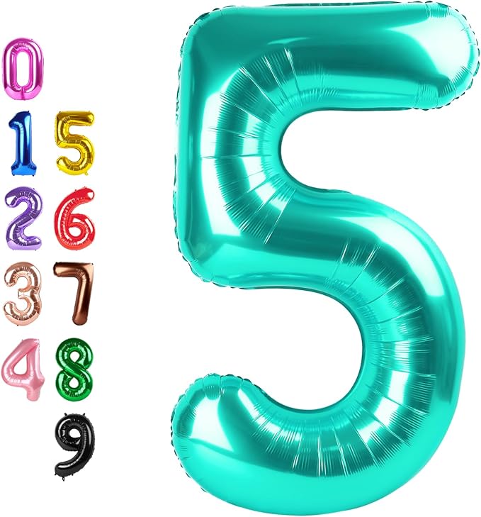 Number Balloons Teal Blue 5 Balloon 40 inch by Enyeopd