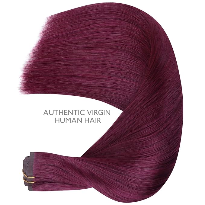 WENNALIFE Seamless Clip In Hair Extensions Human Hair, 12 Inch 80g 7pcs Light Burgundy Real Hair Extensions Clip in Human Hair Invisible PU Skin Weft Natural Remy Hair