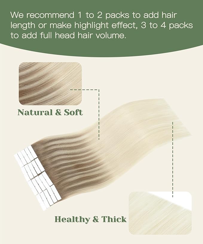 SURNEL Injection Tape in Hair Extensions Human Hair 18Inch Ash Brown to Platinum Blonde Invisible Tape in Extensions 20 Pcs 40g(#860,18)