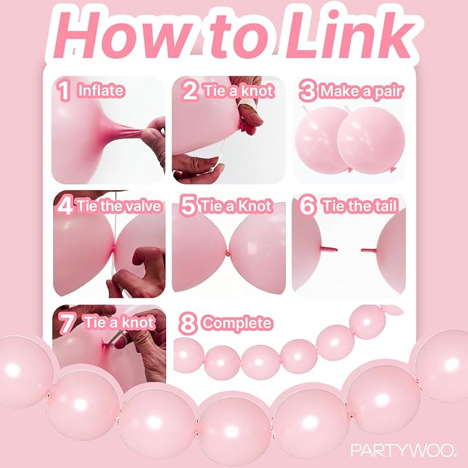PartyWoo Baby Pink Linking Balloons 100pcs 6 Inch Pink Link Balloons | - Image 5