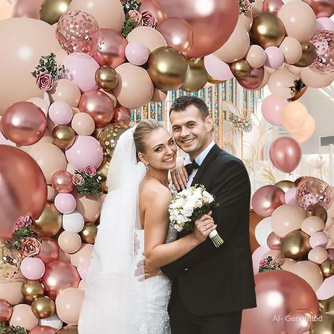 Rose Gold Pink Balloon Garland Kit, Nude White Gold Confetti | Pastel Pink Gold - Image 4