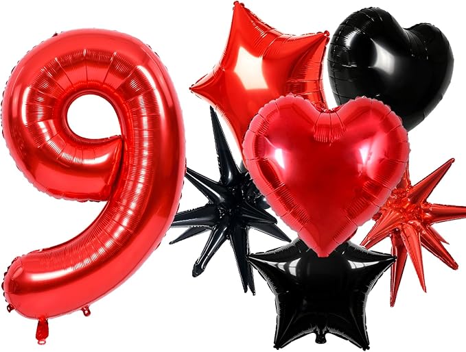 TONIFUL 9th Birthday Balloons Kit 40 Inch Red Large Number 9 Foil Balloon | by TONIFUL