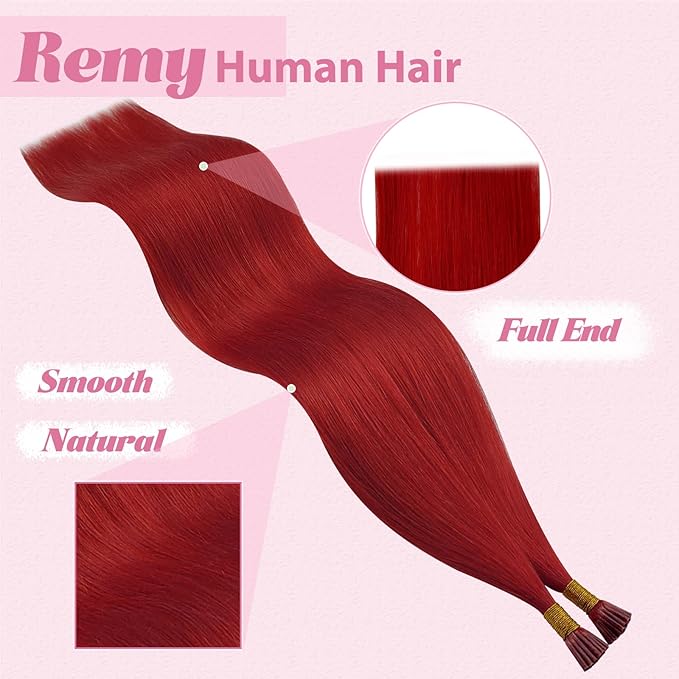 YoungSee Itip Human Hair Extensions Red I Tip Hair Extensions Human Hair Red 16Inch 40s 25g Itips Hair Extension Real Human Hair Cold Fusion Hair-Extension Colored for Party Highlights