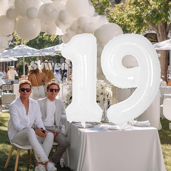 SUWEN 40 Inch White Large 19 Balloon Number Big Foil Helium Numbers 0-9 | Giant - Image 3