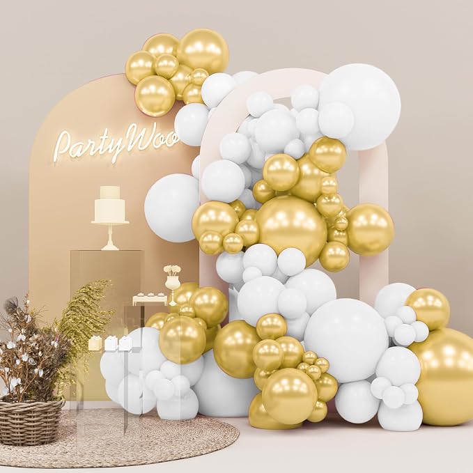 PartyWoo White and Gold Balloons, Party Decorations by PartyWoo