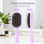 Boar Bristles Hair Brush for Women and Men, Detangling Hair Brush for Smoothing Massage Add Shine, Nylon&Boar Bristles Detangler brush for Hair Healthy (Medium-Purple)