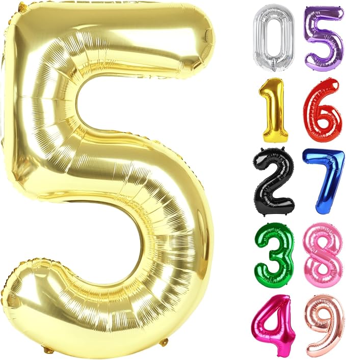 Light Gold Number 5 Balloon 40 Inch, 5th Birthday Decorations Men Women | Foil by IWERP