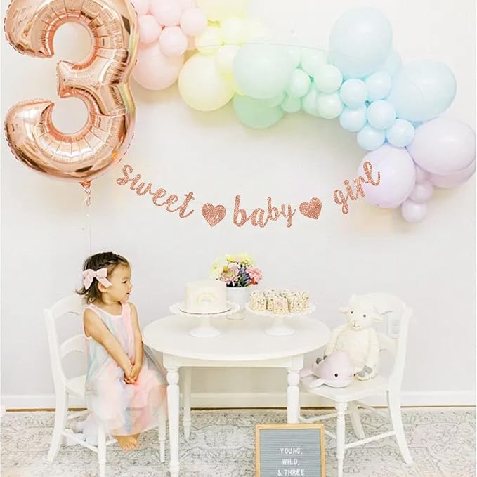 BEISHIDA Pre-Strung Glitter Rose Gold Girl Baby Banner Baby Shower Decor | NO - Image 6
