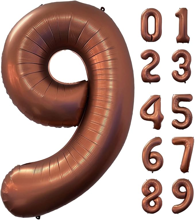 40 Inch Coffee Brown Number 9 Balloon Large Size Jumbo Digit Mylar Foil Retro by Lovoir