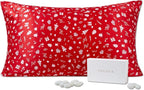 THXSILK Christmas Style 6A+ Grade Mulberry Silk Pillowcase for Hair and Skin, 22 Momme 100% Pure Silk Pillow Case with Hidden Zipper, Christmas Holly Printed Pillow Cover, Red， Queen