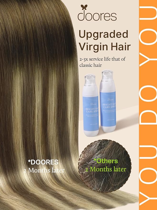 DOORES Hair Extensions Real Human Hair, Walnut Brown to Ash Brown and Bleach Blonde 10 Inch 60g 40pcs, Tape in Hair Extensions Human Hair Straight Remy Hair Natural