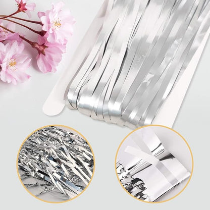 10 Pack Silver Backdrop Curtain 3.2ft x 8.2ft Metallic Tinsel Foil Fringe - Image 4