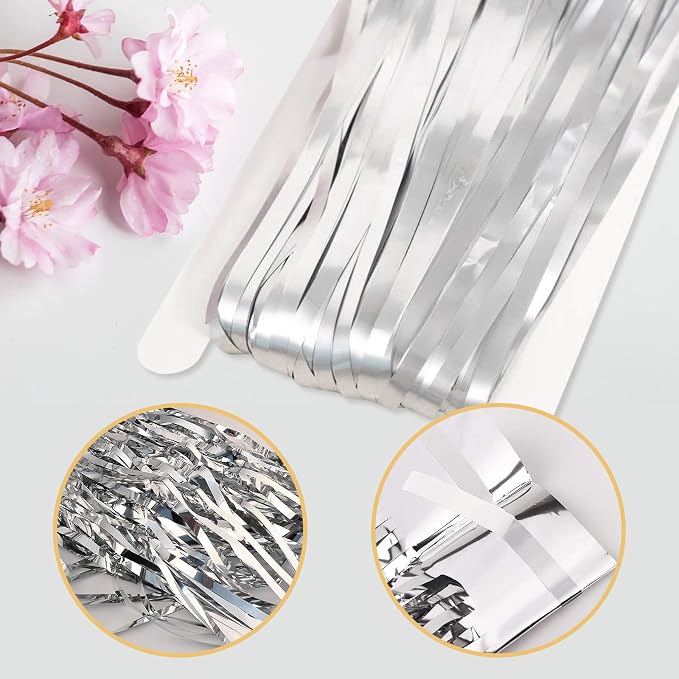 20 Pack Silver Foil Curtain Backdrop 3.2ft x 8.2ft Foil Fringe Backdrop Curtain - Image 4