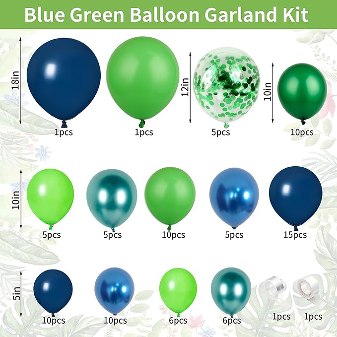 Green Dark Blue Balloon Garland Arch Kit, Dark Blue and Green Latex Balloons - Image 2