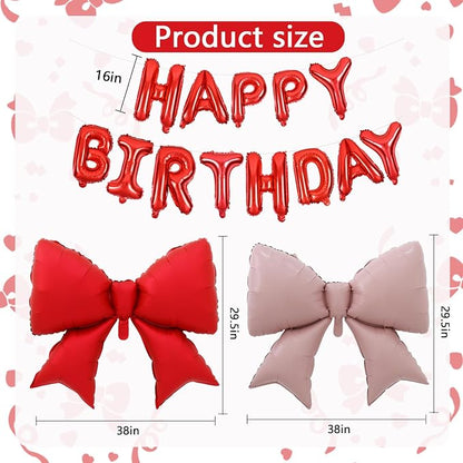 Vuzvuv Red Happy Birthday Balloons, 38 Inches Huge Pink Bow Aluminum Foil - Image 2