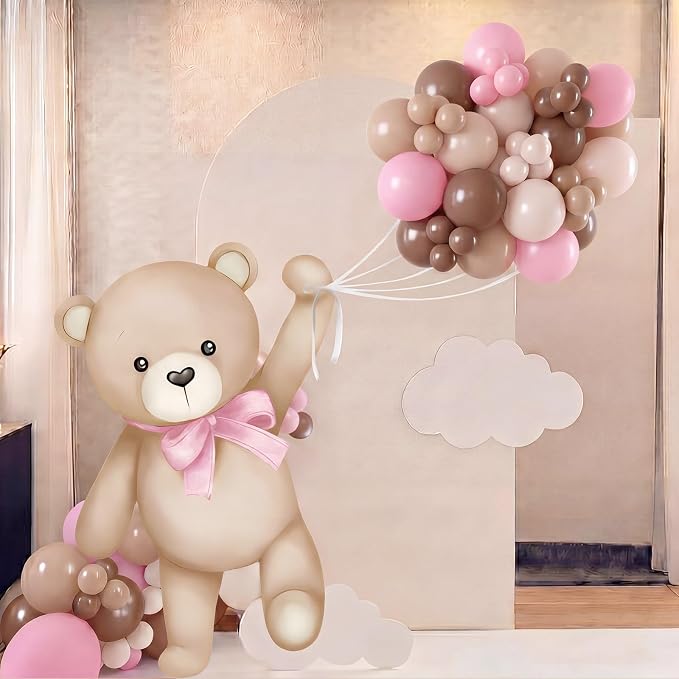 43 Pcs Pink Brown Bear Baby Shower Decorations by Unknown