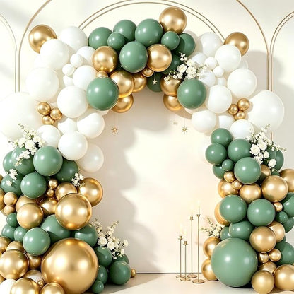 Sage Green Gold Balloon Garland Arch Kit 160Pcs Sage Green White and Gold Latex - Image 3