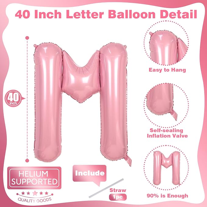 40 Inch Pastel Pink Letter Balloon, Giant Alphabet M Foil Balloons Baby Pink - Image 2