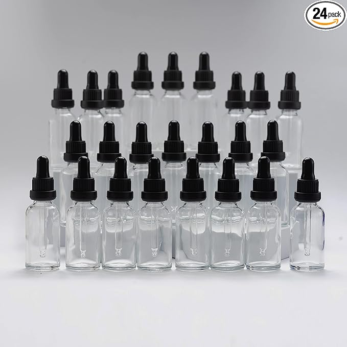 YIZHAO Clear Glass Dropper Bottle 1oz, Tincture Bottles with Glass Dropper, for Essential Oils, Aromatherapy, Cosmetic, Laboratory, Pharmacy, Liquids, Travel –24 Pcs