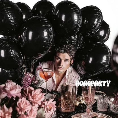25Pcs Black Round Shaped Foil Balloons 18 Inch Mylar Balloon | Helium - Image 2