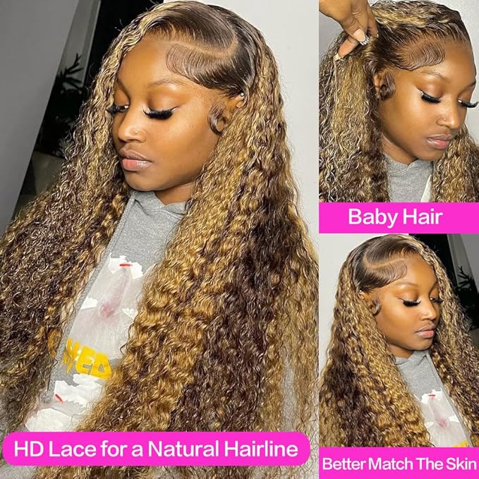 abbildung 26inch Highlight Ombre Lace Front Wig Human Hair 13x6 HD Honey Blonde 4/27 Deep Wave Lace Frontal Wigs Glueless Wigs Human Hair