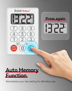 BaldrTherm Digital Kitchen Timer, Magnetic Waterproof Countdown Timer for Cooking, Shower, Workout, Classroom, Hair Color Processing, White.