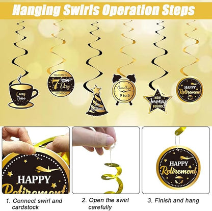 Happy Retirement Party Decorations Men Women, Happy Banner, Hanging Swirls - Image 4