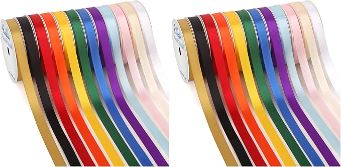 Ribbli Rainbow Satin Ribbon 3/8 Inch x 12 Rolls Total 60 Yards- Colorful Ribbon by Ribbli