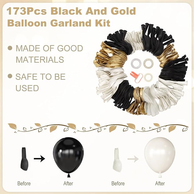 Amandir 173Pcs Black Pearl White Gold Balloons Arch Garland Kit | Pearl White - Image 4