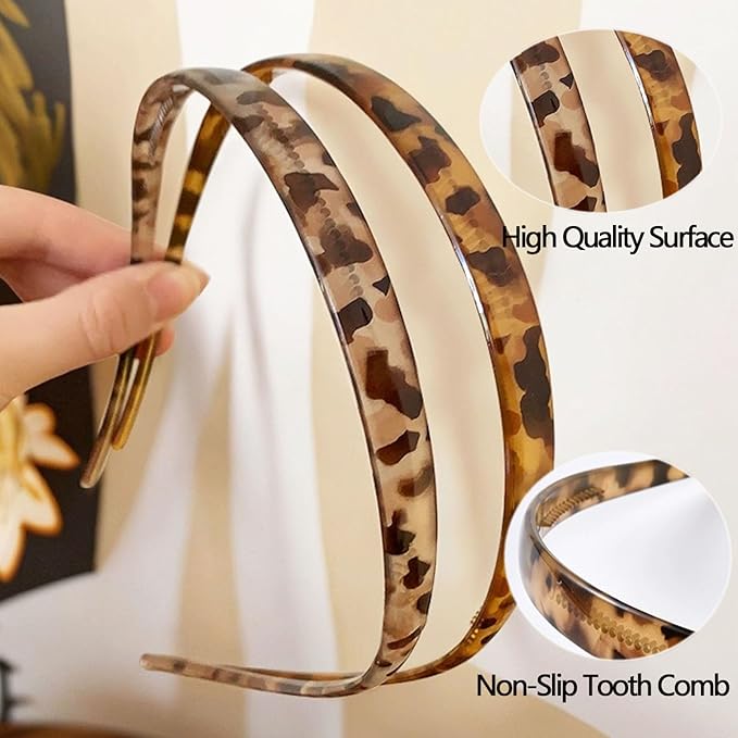 2 Pack Leopard Print Eyewear Hairbands - Comfortable Fashion Skinny Headbands, Brown, Black
