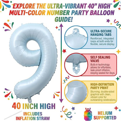 40 Inch Light Blue Number 9 Foil Balloon - Image 2