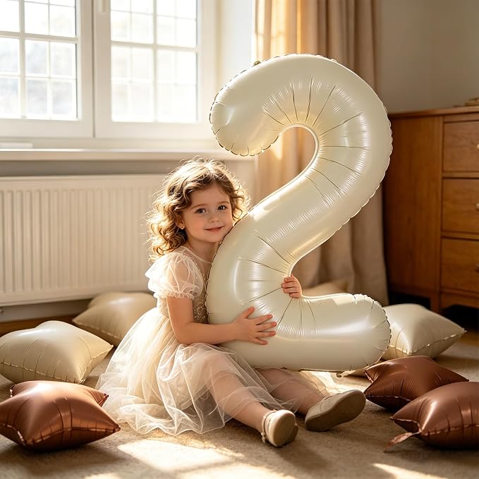 TONIFUL 2nd Birthday Balloons 40 Inch Cream white Large Number 2 Foil Balloon - Image 5