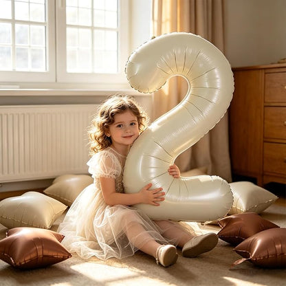 TONIFUL 2nd Birthday Balloons 40 Inch Cream white Large Number 2 Foil Balloon - Image 5