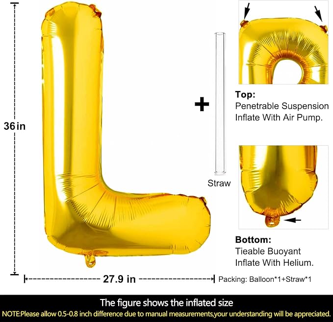 Lovoir 40 Inch Large Gold Letter L Balloons Big Size Jumbo Mylar Foil Helium - Image 2