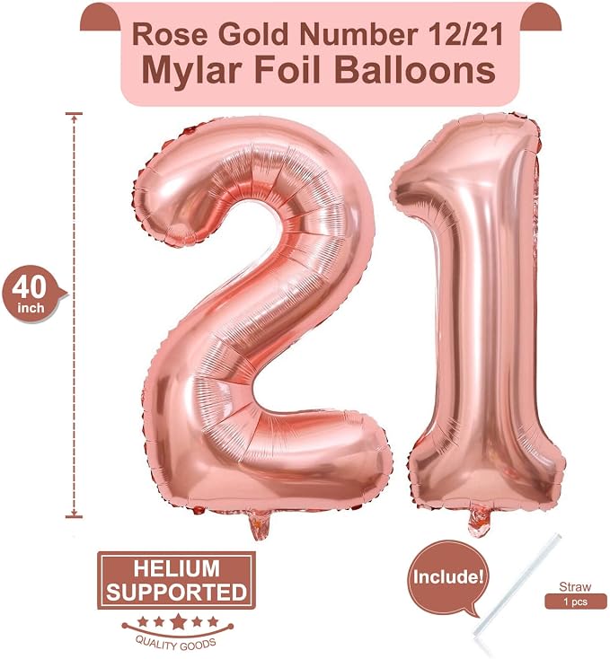 40 Inch Rose Gold 21 Number Balloons Giant Jumbo Huge 12 or 21 Foil Mylar - Image 2