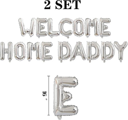 2 Set 32Pcs Silver WELCOME HOME DADDY Letter Balloons 16in Balloon Foil Letter - Image 2