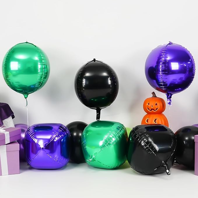 6Pcs Black Green Purple Round Foil Balloons, Giant 4D Round Ball Balloon - Image 4