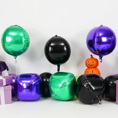 6Pcs Black Green Purple Round Foil Balloons, Giant 4D Round Ball Balloon - Image 4