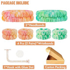 Face Wash Headband and Wristband Set of 2, Microfiber, Green and Orange, for Women, Personal Care Accessories