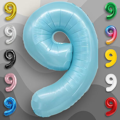 Candy Blue Number Balloon 9 Mylar Foil Balloons 32 inch - Image 5