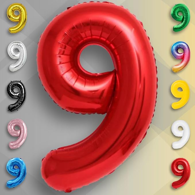 Red Number Balloon 9 Mylar Foil Balloons 16 inch - Image 3