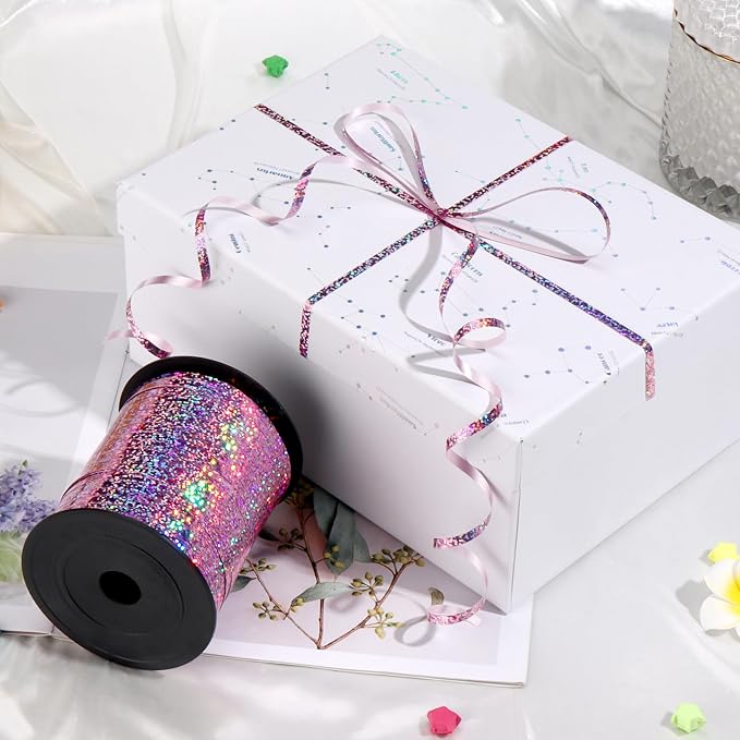 Pink Curling Ribbon, 500 Yard Shiny Metallic Curling Ribbon - Image 3