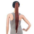 SWACC 28-Inch Long Straight Claw Clip Ponytail Extensions Synthetic Hair Extensions Ponytail Jaw Clip Hair Pieces for Women (Dark Copper Red)
