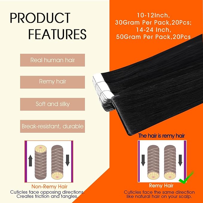 Full Shine Remy Hair Extensions Human Hair Color 1 Black Injected Tape in Extensions 18Inch Injection Invisible Skin Weft 50Gram Intact Tape ins 20Pcs Brazilian Straight
