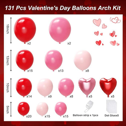 Red and Pink Valentine's Day Balloons Arch Kit Garland - Image 2