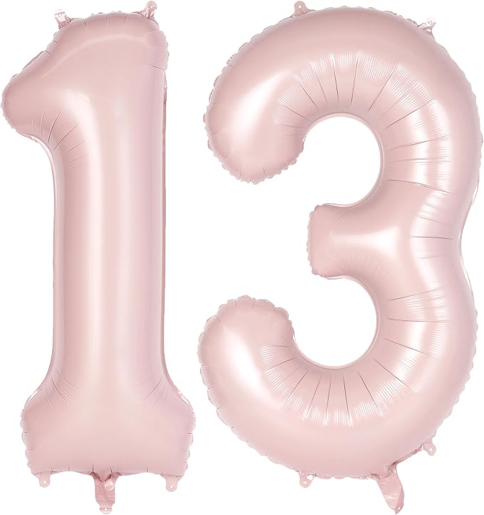Light Pink Number 13 Balloon, 40 Inch Giant Mylar Number Balloons, Large Foil by AIQINHU